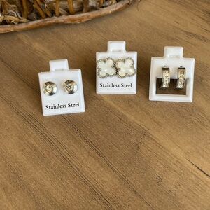 Set of 3 Pair Earrings with Crystal / White and Silver Accents